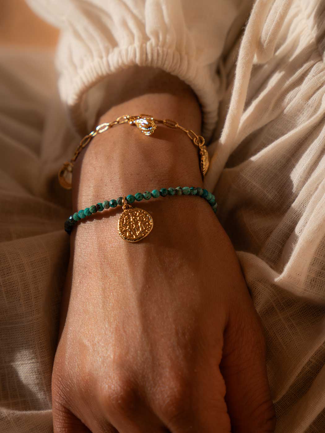 azurite beaded bracelet with charm