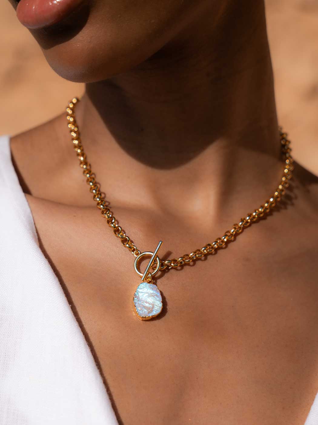 RAW CUT MOONSTONE STATEMENT NECKLACE