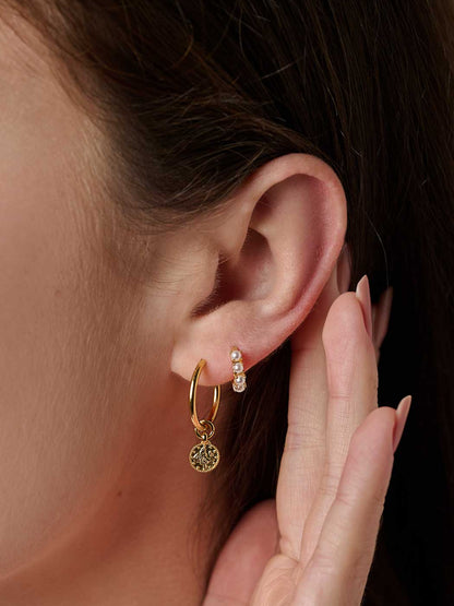 greek inspired gold coin hoops