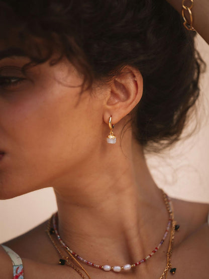 RAW MOONSTONE HOOPS