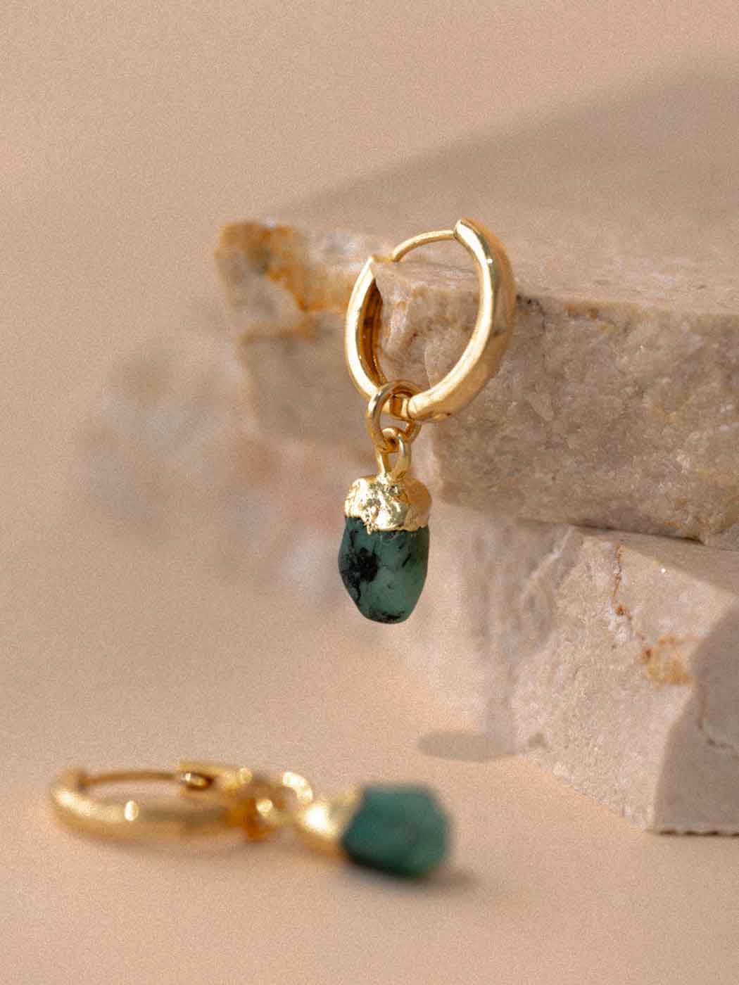 GOLD HOOPS WITH GEMSTONE
