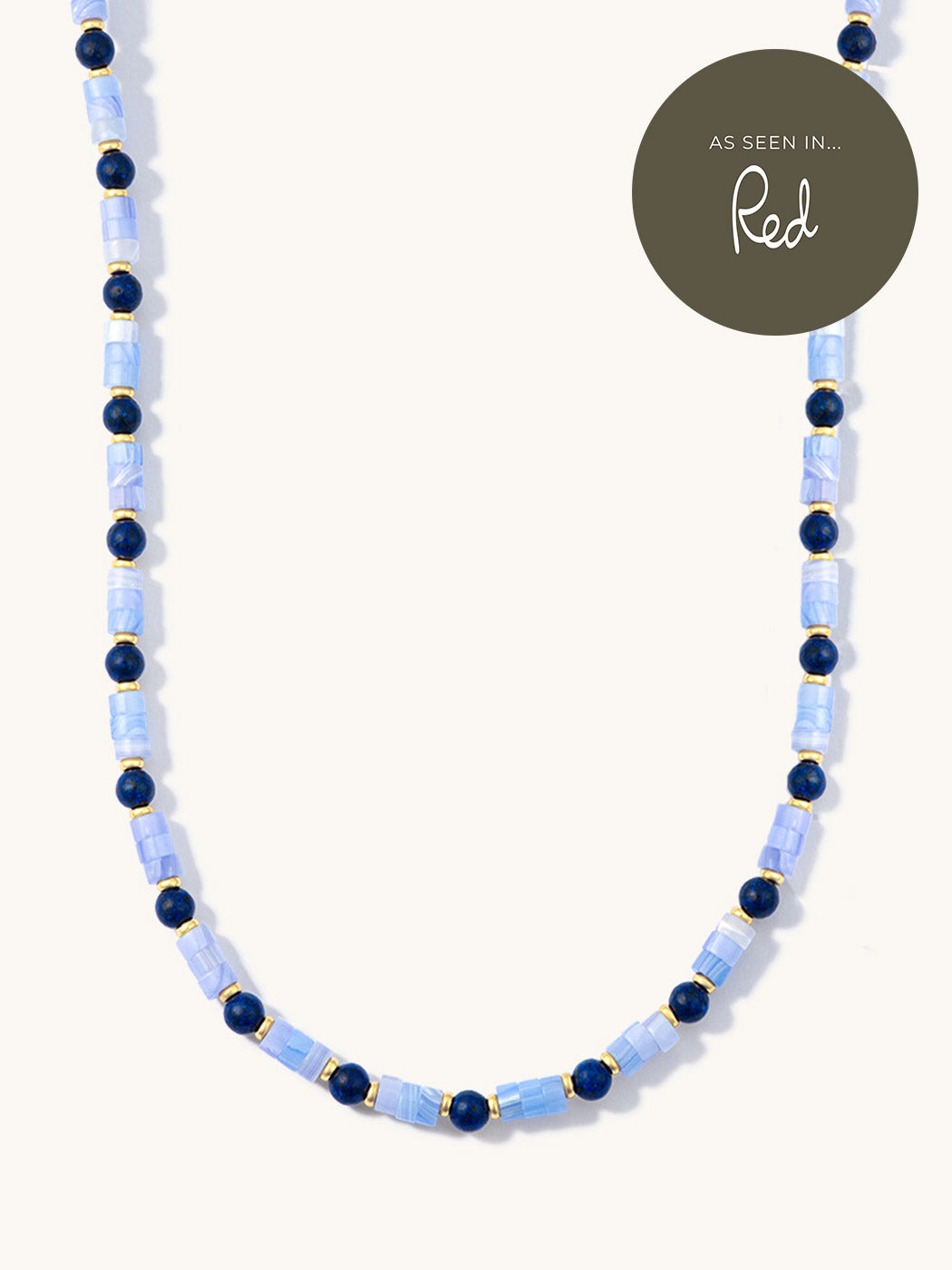 beaded necklace with blue agate and lapis gemstones