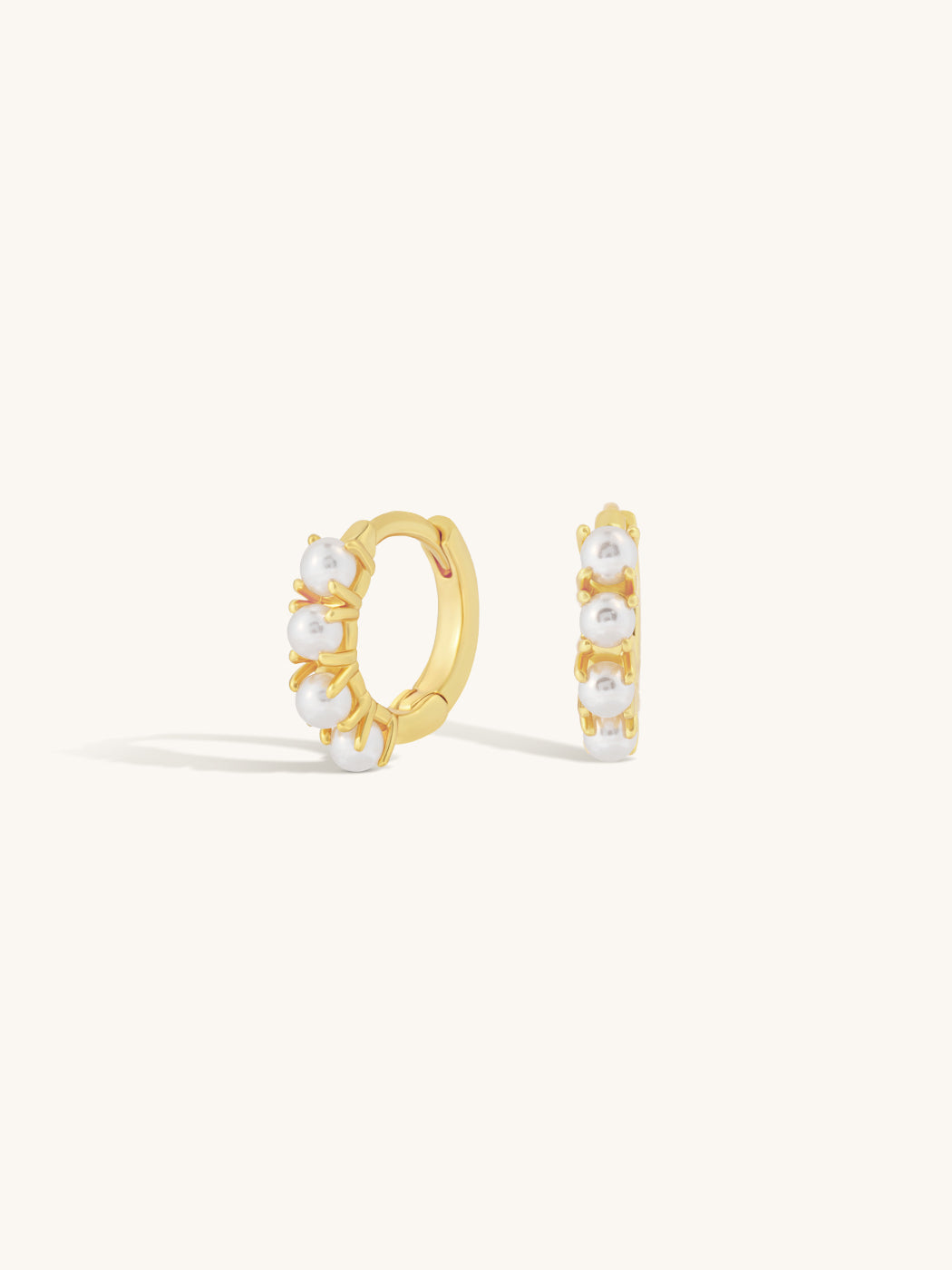 multi pearl stone huggie on gold hoops