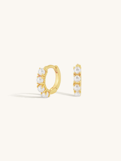 multi pearl stone huggie on gold hoops