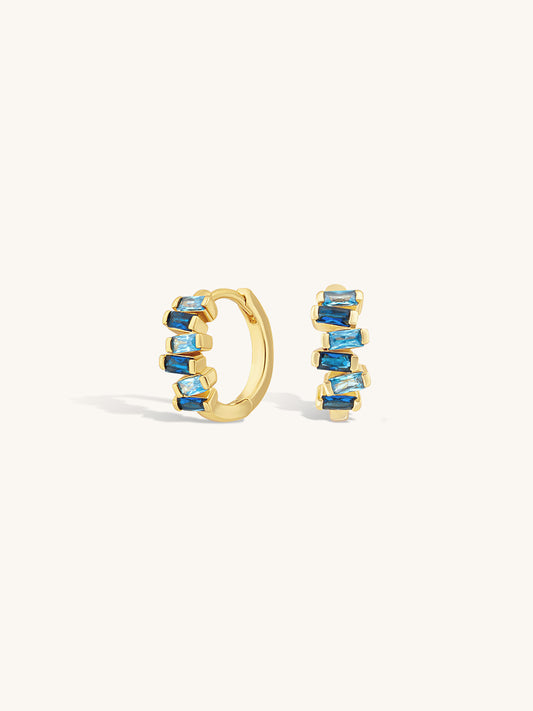 delicate huggies with stacked small geometric sapphire stones