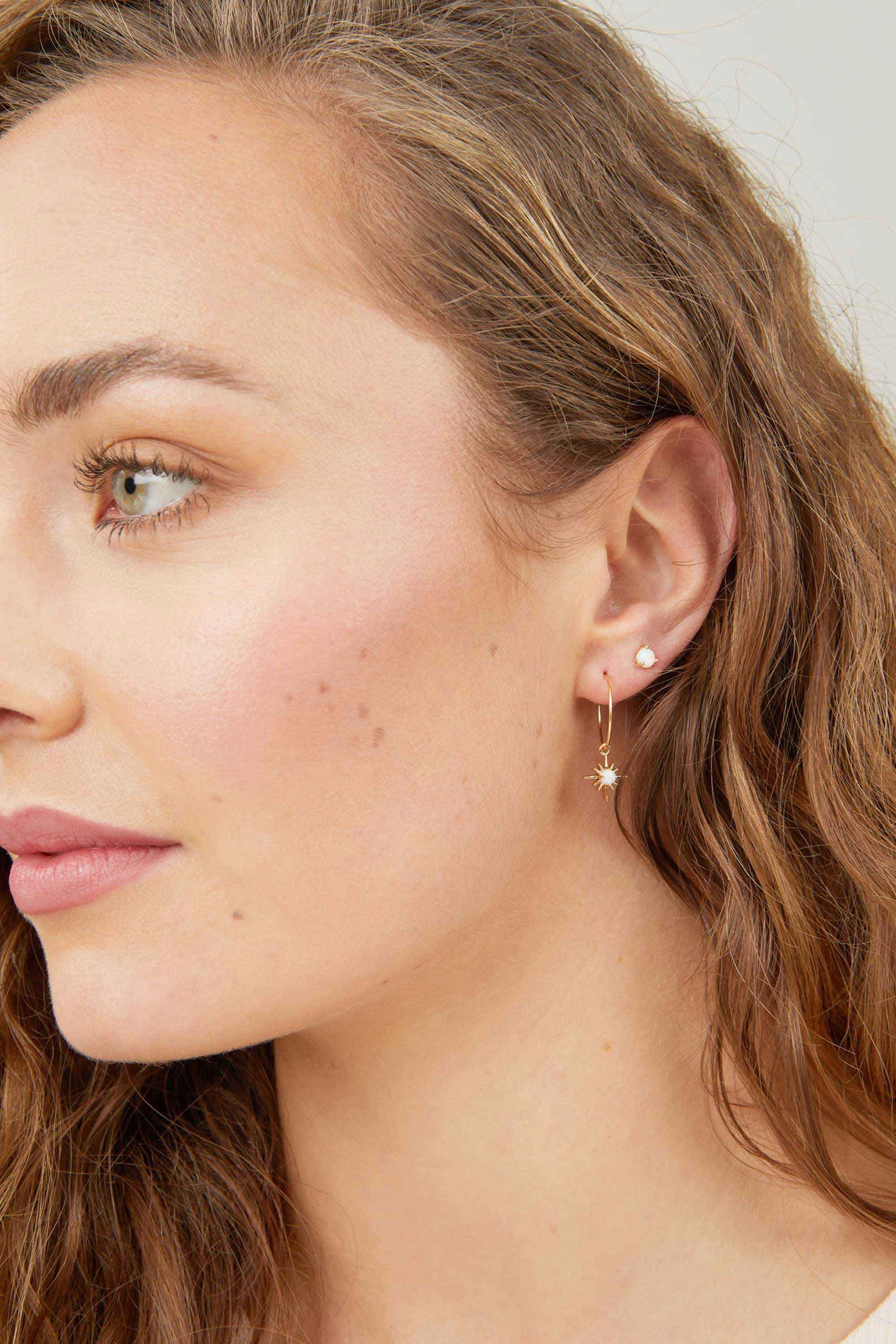 OPAL GOLD DELICATE THREADER HOOPS