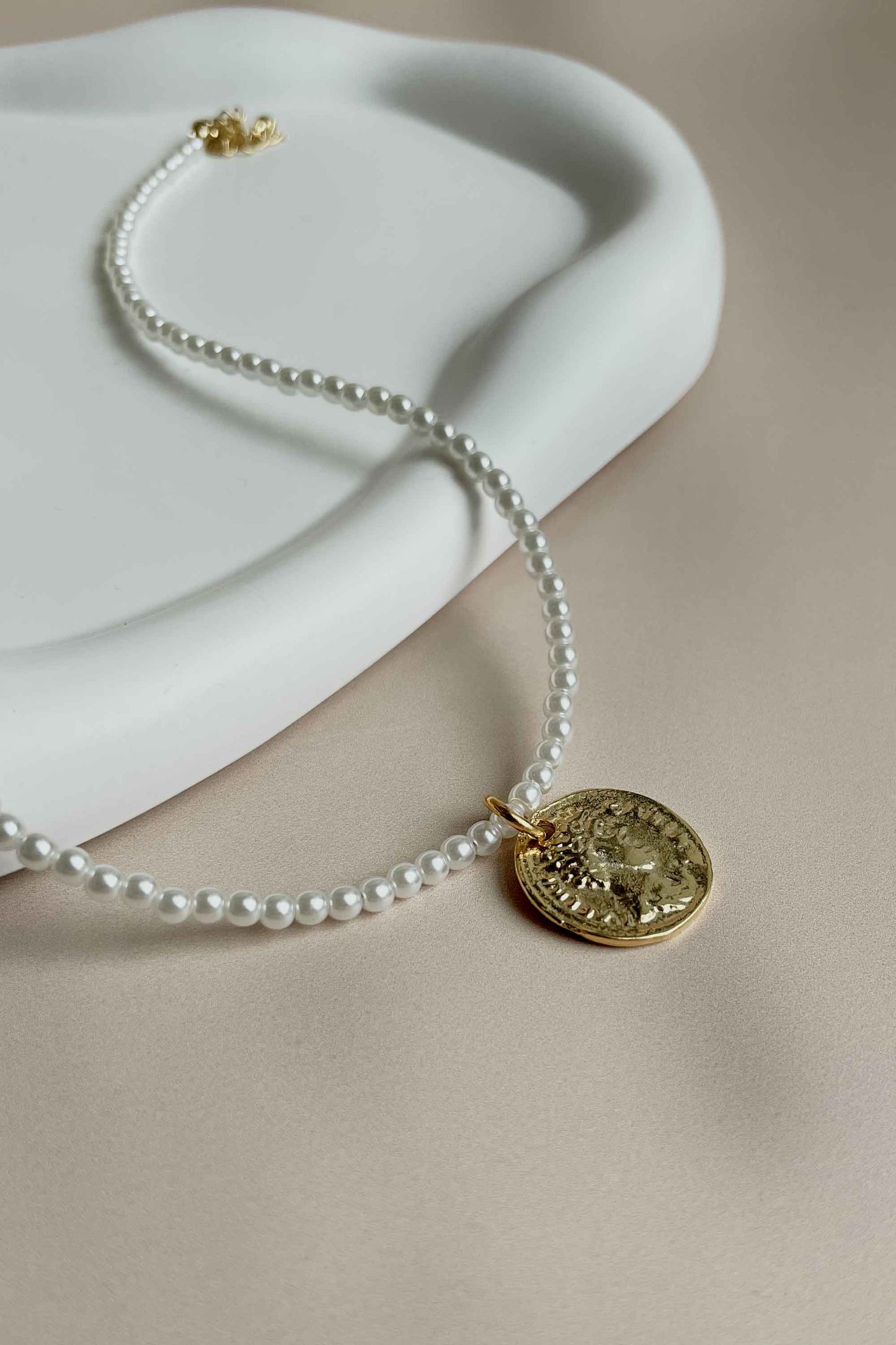greek coin pearl organic gold necklace