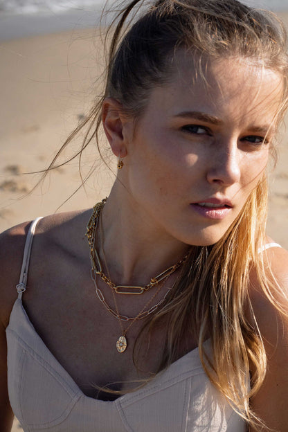 paperclip chain gold necklace beach set